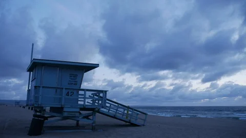 Timelapse Lifeguard Tower Winter Stock Footage 100374954