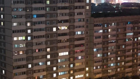 Timelapse light of the windows of an apartment building Stock Footage 161006831