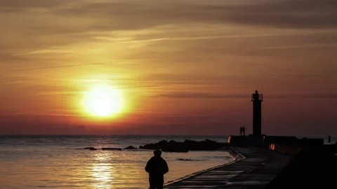 Timelapse lighthouse sunset 스톡 동영상 153911985
