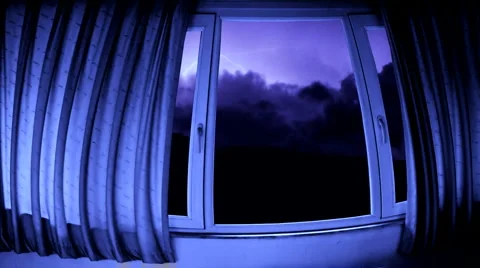 Timelapse lightning through spooky windows Stock Footage 980492