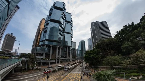 Timelapse Lippo Centre Tower 1 &amp; Tower 2 woth traffic, Hong Kong Stock Footage 92082767