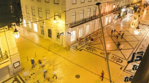 Timelapse Lisbon, Baixa at night Stock Footage 40627530