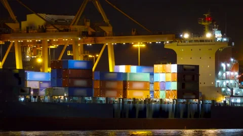 Timelapse of loading container on port,Thailand Stock Footage 68077239