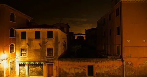 Timelapse of local streets during night in Venice, Italy Stock Footage 99120993