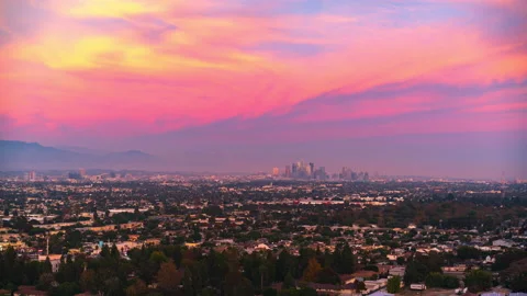 Timelapse Lockdown Of A Beautiful Sunset Over A Vast City Skyline - Los Angeles, Stock Footage 236982694