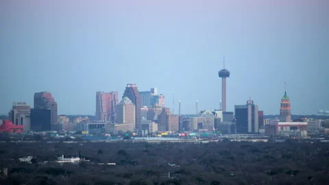 Timelapse Lockdown Of A Hazy City Skyline During Sunset - San Antonio, Texas Stock Footage 222032955
