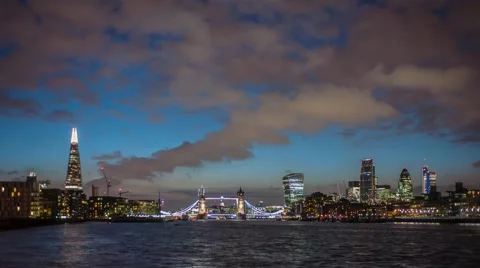 Timelapse of London City Skyline at night Stock Footage