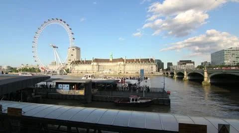 Timelapse London Eye River Thames Embankment Stock Footage 12605185