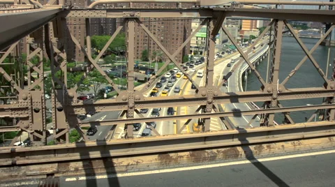 Timelapse looking down from Brooklyn Bridge on the street below. Stock Footage 44102838