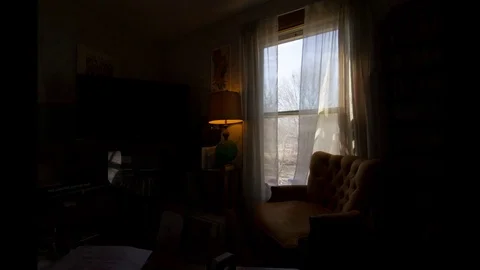 Timelapse Looking out Dark Room Window Stock Footage 83675115