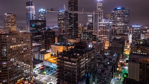 Timelapse of Los Angeles, CA from Downtown Rooftop at night with clouds Stock Footage 76138550
