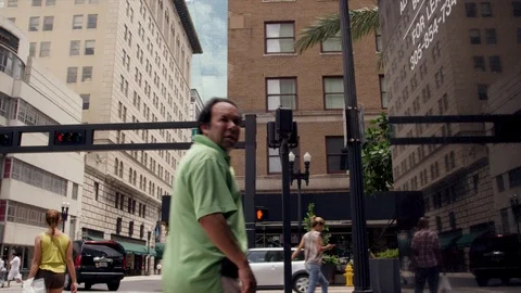 TimeLapse Low Angle Shot of People Downtown City - Filmed Red Scarlet 4k Video stock 86411493