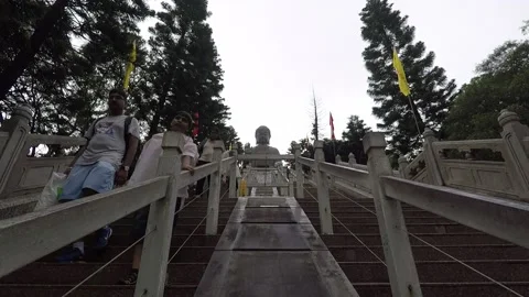Timelapse, Low angle, Stairs to Tian Tan Buddha Statue, Lantau Island, Hong Kong Stock Footage 206164175