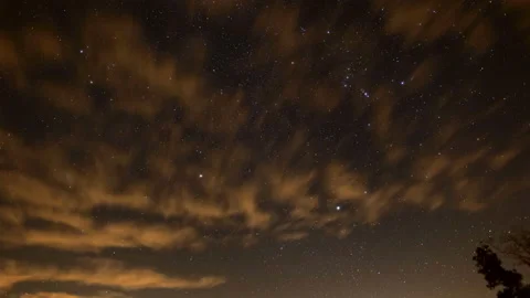 Timelapse, low angle, winter cloudscape with Orion Constellation rising, USA Stock Footage 140538272