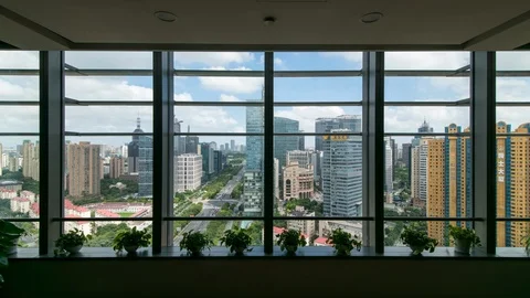 Timelapse of Lujiazui Financial Area of Pudong From an Office Window, Shanghai Stock Footage