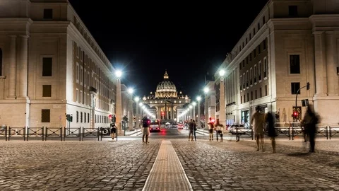 Timelapse of the main facade of the Basilica of San Pietro, Vatican. Rome Stock Footage 113109193