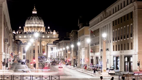 Timelapse of the main facade of the Basilica of San Pietro, Vatican. Rome Stock Footage 113109259