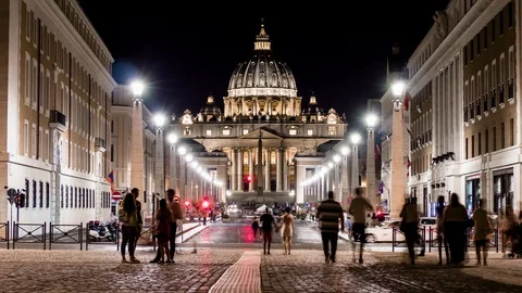 Timelapse of the main facade of the Basilica of San Pietro, Vatican. Rome Stock Footage 113109261