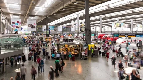 Timelapse in Main Train Station Munich Stock Footage 77290807