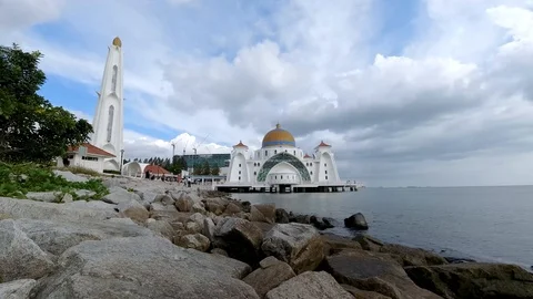 Timelapse of Malacca Straight Mosque Stock Footage 121198205