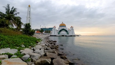 Timelapse of Malacca Straight Mosque Stock Footage 121198319