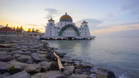 Timelapse of Malacca Straits Mosque during sunrise Stock Footage 200859023