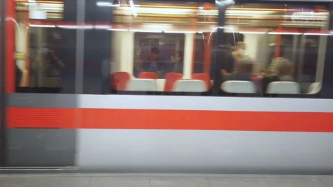Timelapse of man getting in subway train in covid19 pandemic disease,face mask Stock Footage 138948956