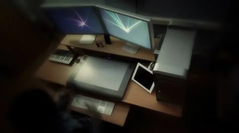 Timelapse of a Man working in postproduction room Stock Footage 10728377