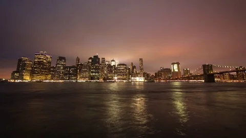 Timelapse of Manhattan skyline at night Video stock 82984948