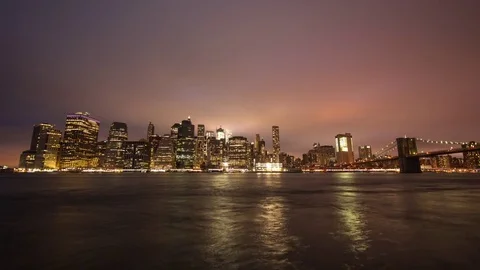 Timelapse of Manhattan skyline at night Stock Footage 83693359