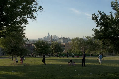 Timelapse of Manhattan skyline as seen from Sunset Park Stock Footage 38687147