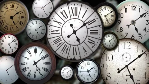 Timelapse Many round clocks showing different time countdown minute. Runnin.. Stock Footage 272760750