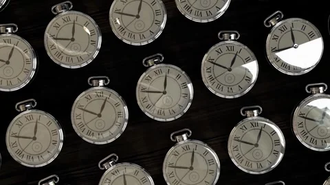 Timelapse many round clocks showing same time countdown minute. Running tim.. Stock Footage 272761267