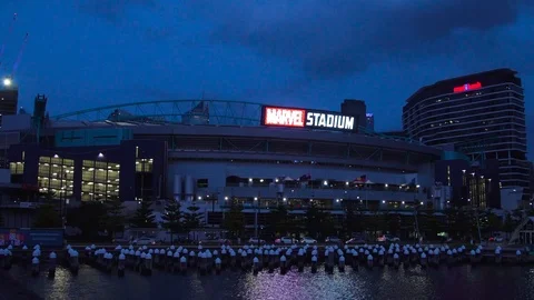 Timelapse of Marvel Stadium Over Water Stock Footage 106384231