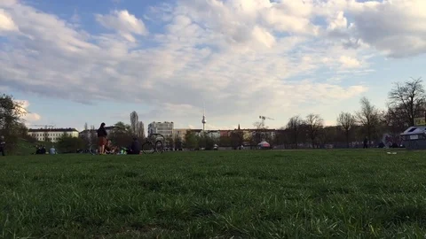 Timelapse of Mauerpark at Berlin with TV-Tower in the background Stock Footage 71769691