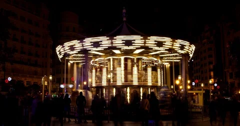 Timelapse of Merry Go Round Carousel Park Attraction at night Stock Footage 85561780