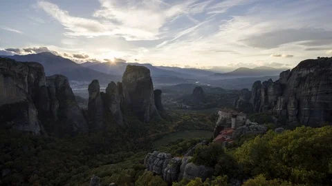 Timelapse Meteora monasteries in Greece Stock Footage 75238980