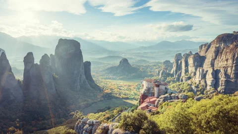 Timelapse Meteora monasteries in Greece Stock Footage 165587125