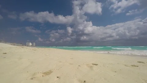 Timelapse in Mexico, Cancun 01 with clouds beach sand ocean sea waves  Stock Footage 81974296