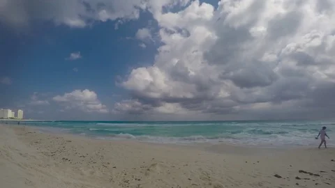Timelapse in Mexico, Cancun 02 with clouds beach sand ocean sea waves  Stock Footage 81976010