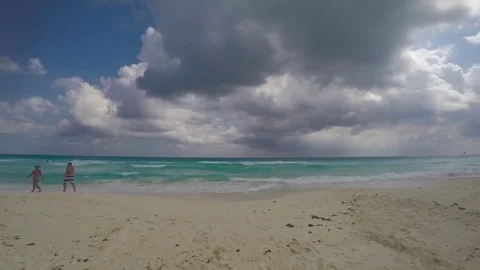 Timelapse in Mexico, Cancun 03 with clouds beach sand ocean sea waves  Stock Footage 81977364