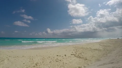 Timelapse in Mexico, Cancun 04 with clouds beach sand ocean sea waves  Stock Footage 81979783