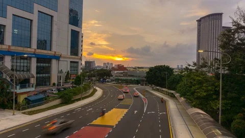 Timelapse in the middle of town during the busy highway Stock Footage 77424898