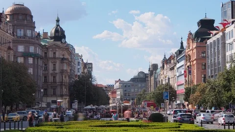 Timelapse of the Middle of Wenceslas Square, Prague Stock Footage 93254373