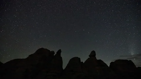 Timelapse of Milky Way Galaxy Stars Over The Volcanic Rock Formation. Kazakhstan Stock Footage