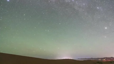 Timelapse of Milky Way over Tengger Desert dunes at night Stock Footage 345369305