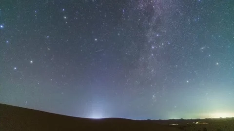 Timelapse of Milky Way over Tengger Desert dunes at night Stock Footage 345369443