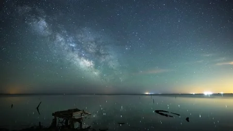Timelapse milky way with water reflection Stock Footage 164902633