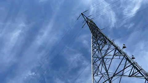 Timelapse mist cloud above an electric tower Stock Footage 136659583