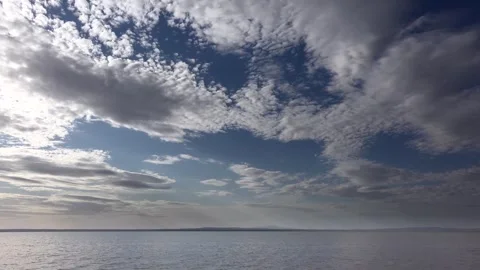 Timelapse mixed cloudy sky over Lake Baikal - Lake Weather and Water Reflection Stock Footage 339560785